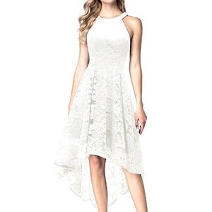 Halter Hi-Low Floral Lace Dress